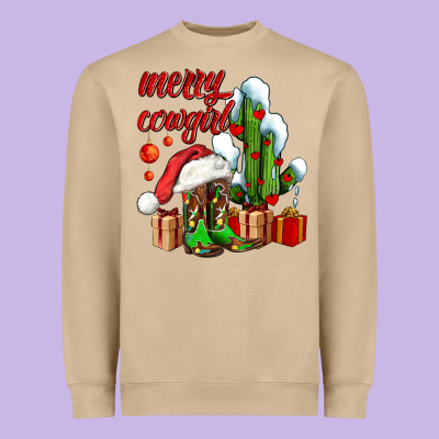 Merry Cowgirl  Boots And Cactus With Gifts Heavyweight Sweatshirt Designed By Adodesignshop