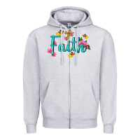 Heather Grey faith with flower and butterfly Zipper Hoodie - NancyCooperArtShop