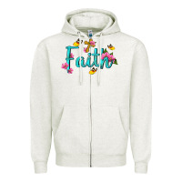 Oatmeal Heather faith with flower and butterfly Zipper Hoodie - NancyCooperArtShop