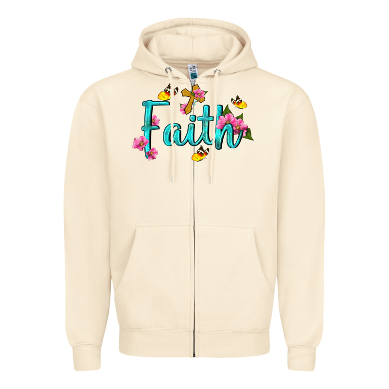 Faith With Flower And Butterfly Zipper Hoodie by NancyCooperArtShop | Teevron