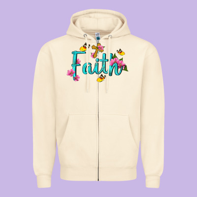 Faith With Flower And Butterfly Zipper Hoodie Designed By Nancycooperartshop
