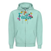 Seafoam faith with flower and butterfly Zipper Hoodie - NancyCooperArtShop