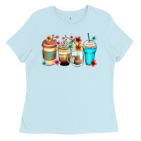 Baby Blue flowers with coffee Ladies Tee - Zillion Design Studio