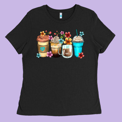 Flowers With Coffee Ladies Tee Designed By Zillion Design Studio