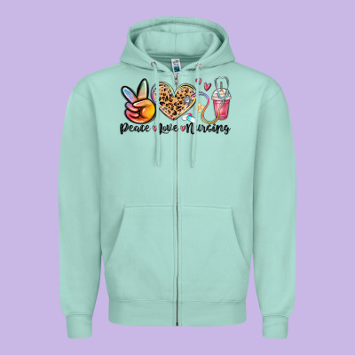 Peace Love Nursing Zipper Hoodie Designed By Maliassmallbusiness