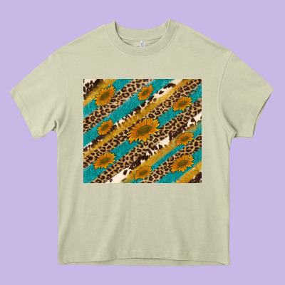Leopard Cowhide  Leather Sunflowers Heavy Core Tee Designed By Artiststas