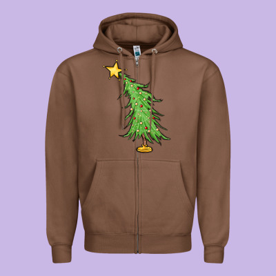 Trendy Christmas Tree Zipper Hoodie Designed By Maliassmallbusiness
