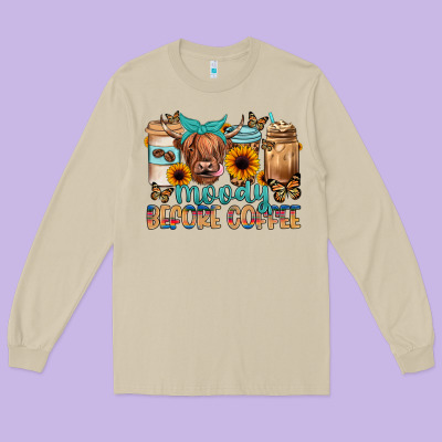 Moody Before Coffee Long Sleeve Tee Designed By Jahusdesignshop