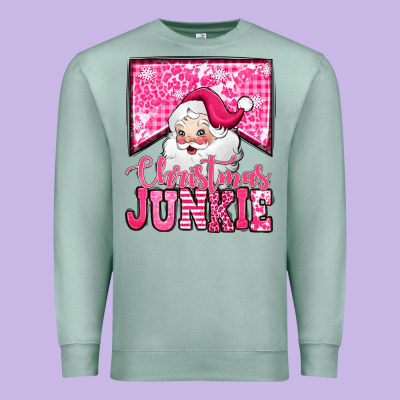 Pink Christmas Junkie Santa Claus Premium Sweatshirt Designed By Jasminsmagicworld