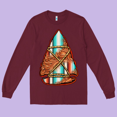 Turquoise Serape Tooled Leather Arrowhead Long Sleeve Tee Designed By Jasminsmagicworld