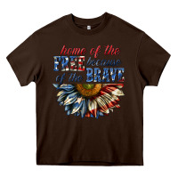 Chocolate Brown home of the free because of the brave sunflower bi Heavy Core Tee - texasbilliewilder