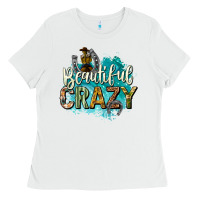 White beautiful crazy Ladies Tee - texasbilliewilder