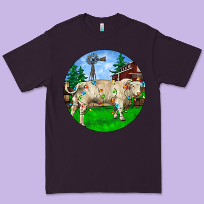 Christmas Charolais Bull And Barnyard Premium Tee Designed By Ranaportraitstore