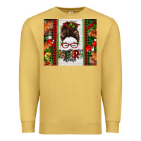 Antique Gold Christmas merry mama messy bun Premium Sweatshirt - Jasminsmagicworld