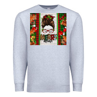 Heather Grey Christmas merry mama messy bun Premium Sweatshirt - Jasminsmagicworld