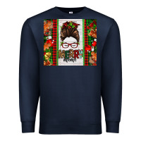 Navy Christmas merry mama messy bun Premium Sweatshirt - Jasminsmagicworld