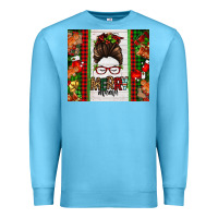 Ocean Blue Christmas merry mama messy bun Premium Sweatshirt - Jasminsmagicworld
