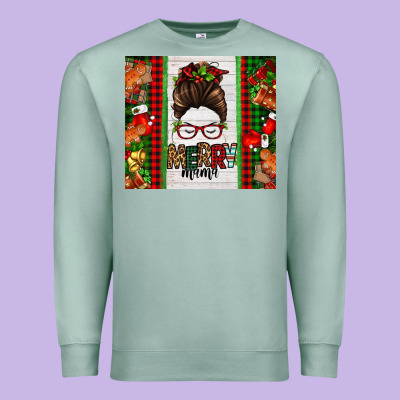 Christmas Merry Mama Messy Bun Premium Sweatshirt Designed By Jasminsmagicworld