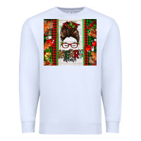White Christmas merry mama messy bun Premium Sweatshirt - Jasminsmagicworld