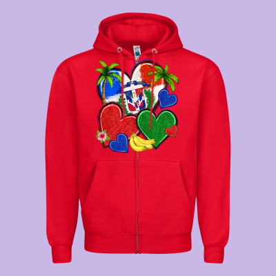 Dominican Repuclic Hearts Zipper Hoodie Designed By Nancycooperartshop
