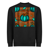 Black turquoise pumpkin plaid seamless pattern Heavyweight Sweatshirt - BundleAndBundleShop