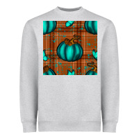 Heather Grey turquoise pumpkin plaid seamless pattern Heavyweight Sweatshirt - BundleAndBundleShop