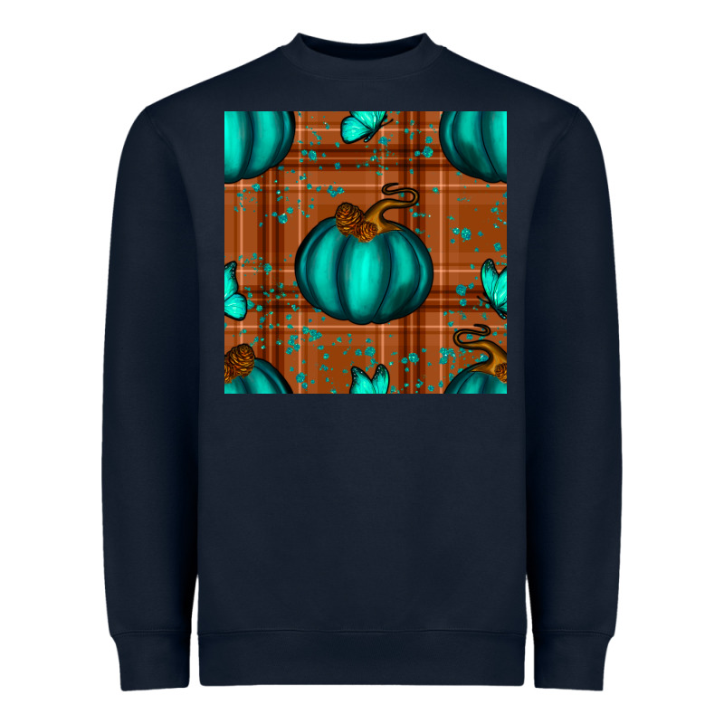 Turquoise Pumpkin Plaid Seamless Pattern Heavyweight Sweatshirt by BundleAndBundleShop | Teevron