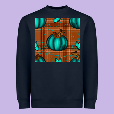 Turquoise Pumpkin Plaid Seamless Pattern Heavyweight Sweatshirt Designed By Bundleandbundleshop