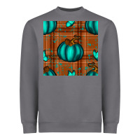 Storm turquoise pumpkin plaid seamless pattern Heavyweight Sweatshirt - BundleAndBundleShop
