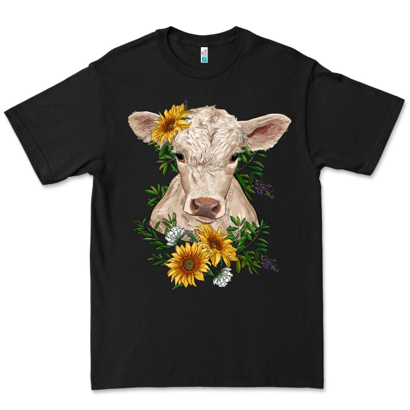 Charolais Calf With Sunflowers Premium Tee by RanaPortraitStore | Teevron