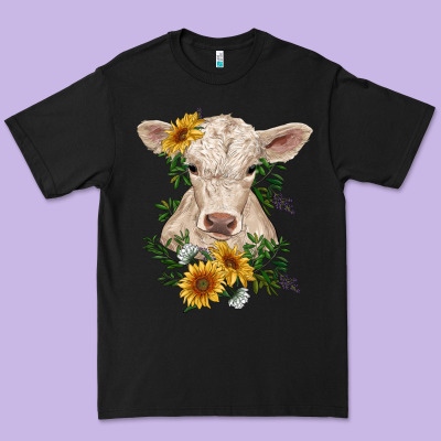 Charolais Calf With Sunflowers Premium Tee Designed By Ranaportraitstore