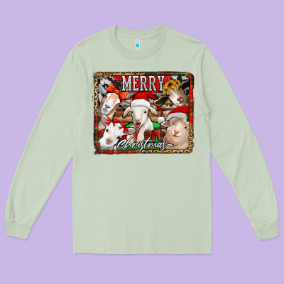 Merry Christmas Goats Long Sleeve Tee Designed By Jasminsmagicworld
