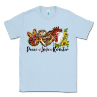 Dusty Blue Peace Love Rooster With Sunflower Classic Tee - LillyAllenDesigns