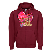 Burgundy valentines heart with bear Zipper Hoodie - NancyCooperArtShop