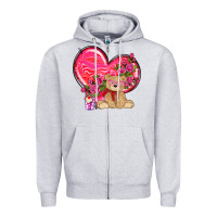 Heather Grey valentines heart with bear Zipper Hoodie - NancyCooperArtShop