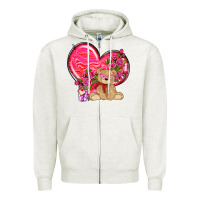 Oatmeal Heather valentines heart with bear Zipper Hoodie - NancyCooperArtShop