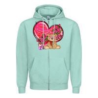Seafoam valentines heart with bear Zipper Hoodie - NancyCooperArtShop