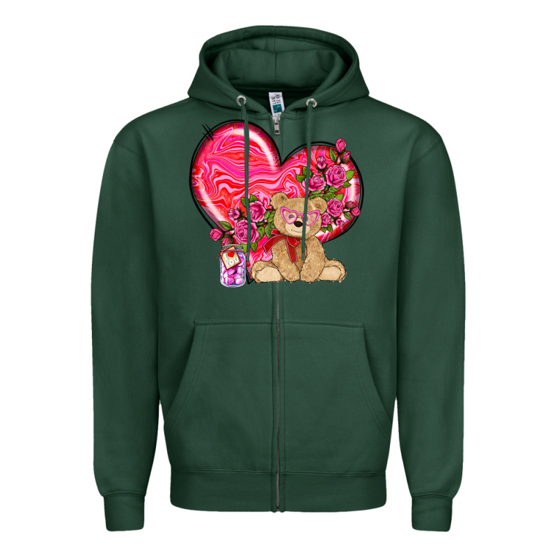 Valentines Heart With Bear Zipper Hoodie by NancyCooperArtShop | Teevron