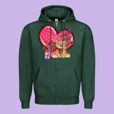 Valentines Heart With Bear Zipper Hoodie Designed By Nancycooperartshop