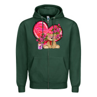 Sports Green valentines heart with bear Zipper Hoodie - NancyCooperArtShop