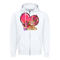 White valentines heart with bear Zipper Hoodie - NancyCooperArtShop