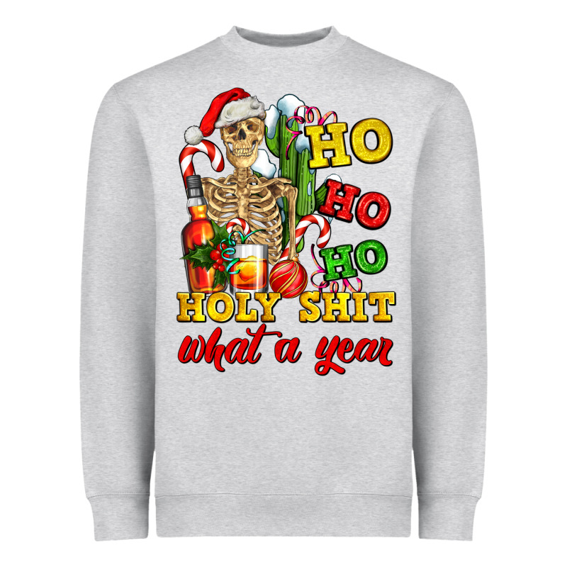 Christmas Ho Ho Ho Holy Shit What A Year Skeleton Heavyweight Sweatshirt by AdoDesignShop | Teevron