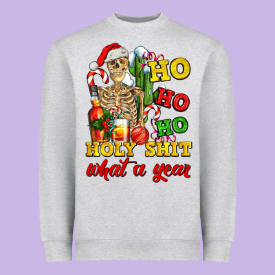 Christmas Ho Ho Ho Holy Shit What A Year Skeleton Heavyweight Sweatshirt Designed By Adodesignshop