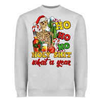 Heather Grey Christmas ho ho ho holy shit what a year skeleton Heavyweight Sweatshirt - AdoDesignShop