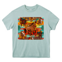 Arona galloping horse serape sunflowers turquoise and saddles Heavy Core Tee - Artiststas