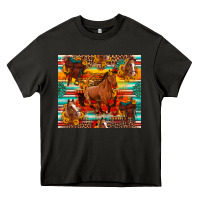 Asphalt galloping horse serape sunflowers turquoise and saddles Heavy Core Tee - Artiststas