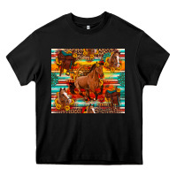 Galloping Horse Serape Sunflowers Turquoise And Saddles Heavy Core Tee | Teevron