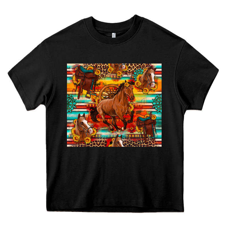 Galloping Horse Serape Sunflowers Turquoise And Saddles Heavy Core Tee by Artiststas | Teevron