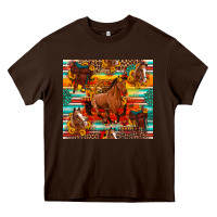 Chocolate Brown galloping horse serape sunflowers turquoise and saddles Heavy Core Tee - Artiststas