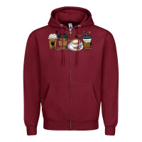 Burgundy coffee latte coffee cups Zipper Hoodie - MaliasSmallBusiness